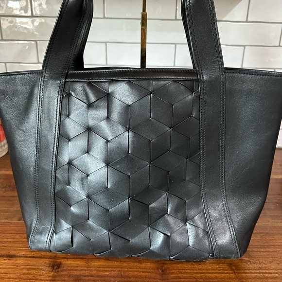 Welden Black Geometric Pattern Leather Tote - Picture 3 of 14